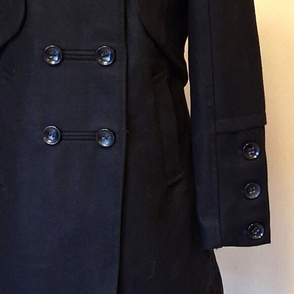 NWT 2 Two Women's Black Double Breasted Wool Blend Lined Winter Pea Coat - Picture 9 of 15